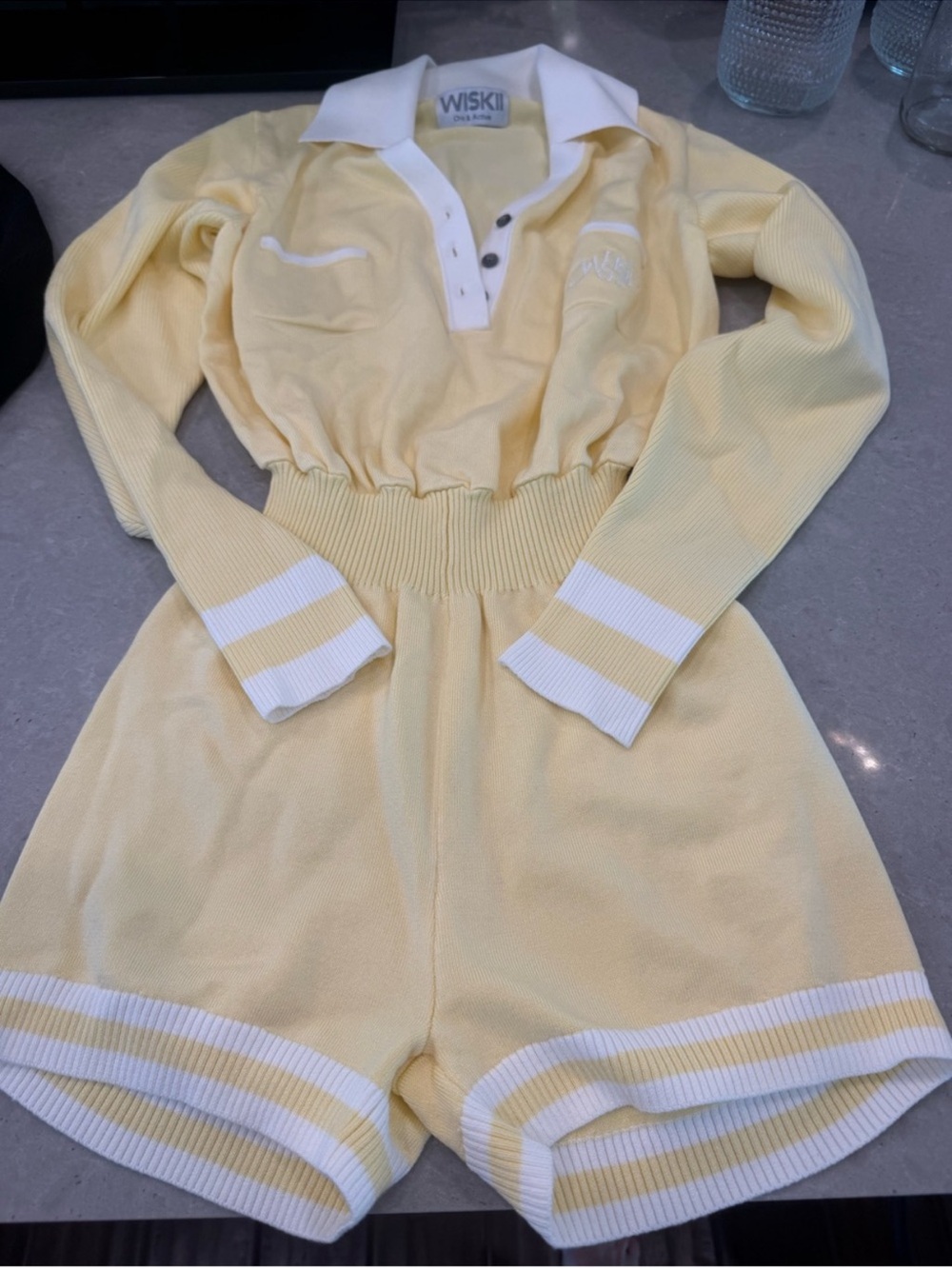Wiskii Creamy Yellow Knit Romper with Contrast Collar